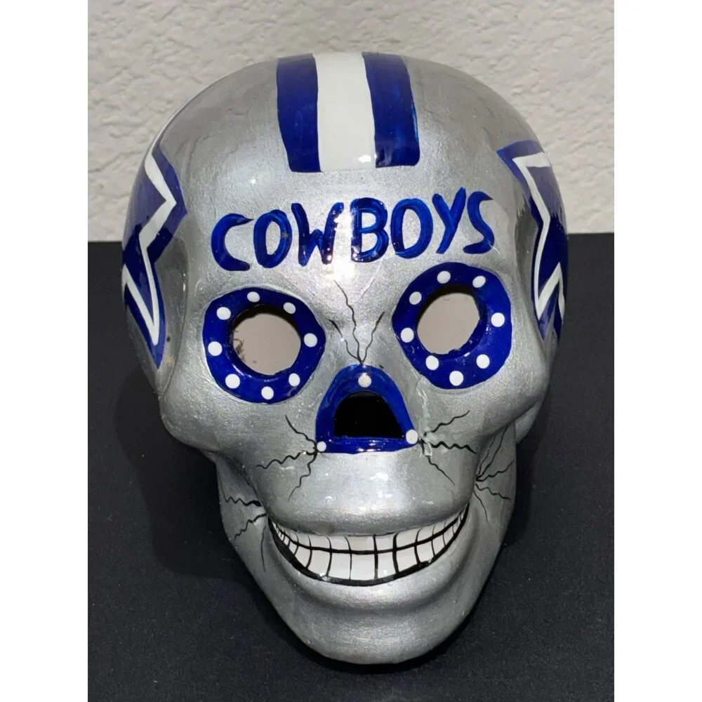 Dallas Cowboys hand painted ceramic skull head ￼